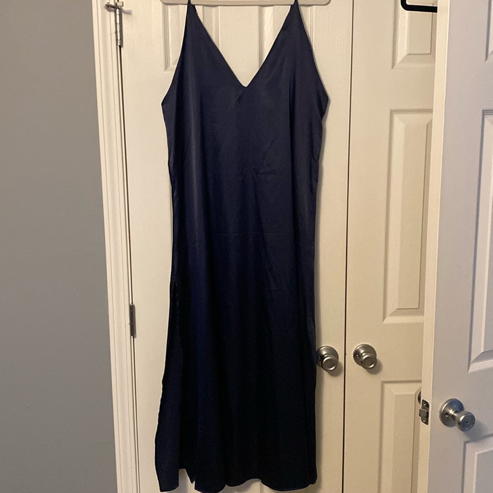 Vici x Hayley Navy Silk V Neck Dress